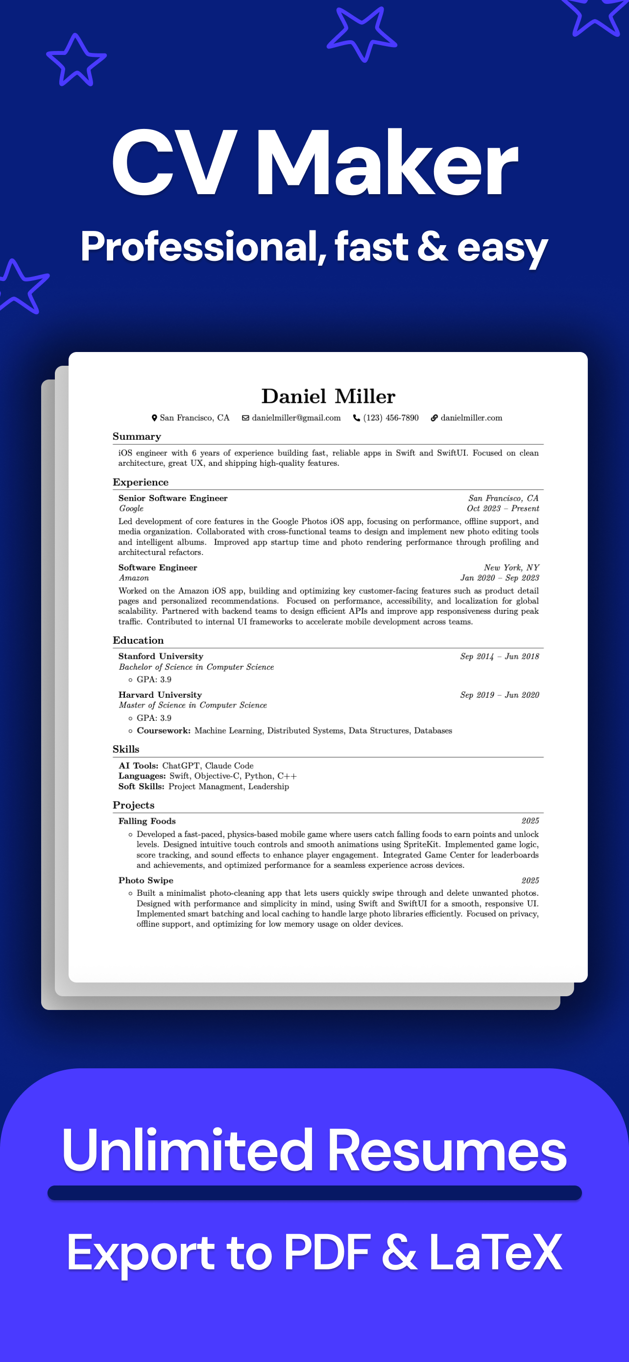 Latex CV maker screenshot 1