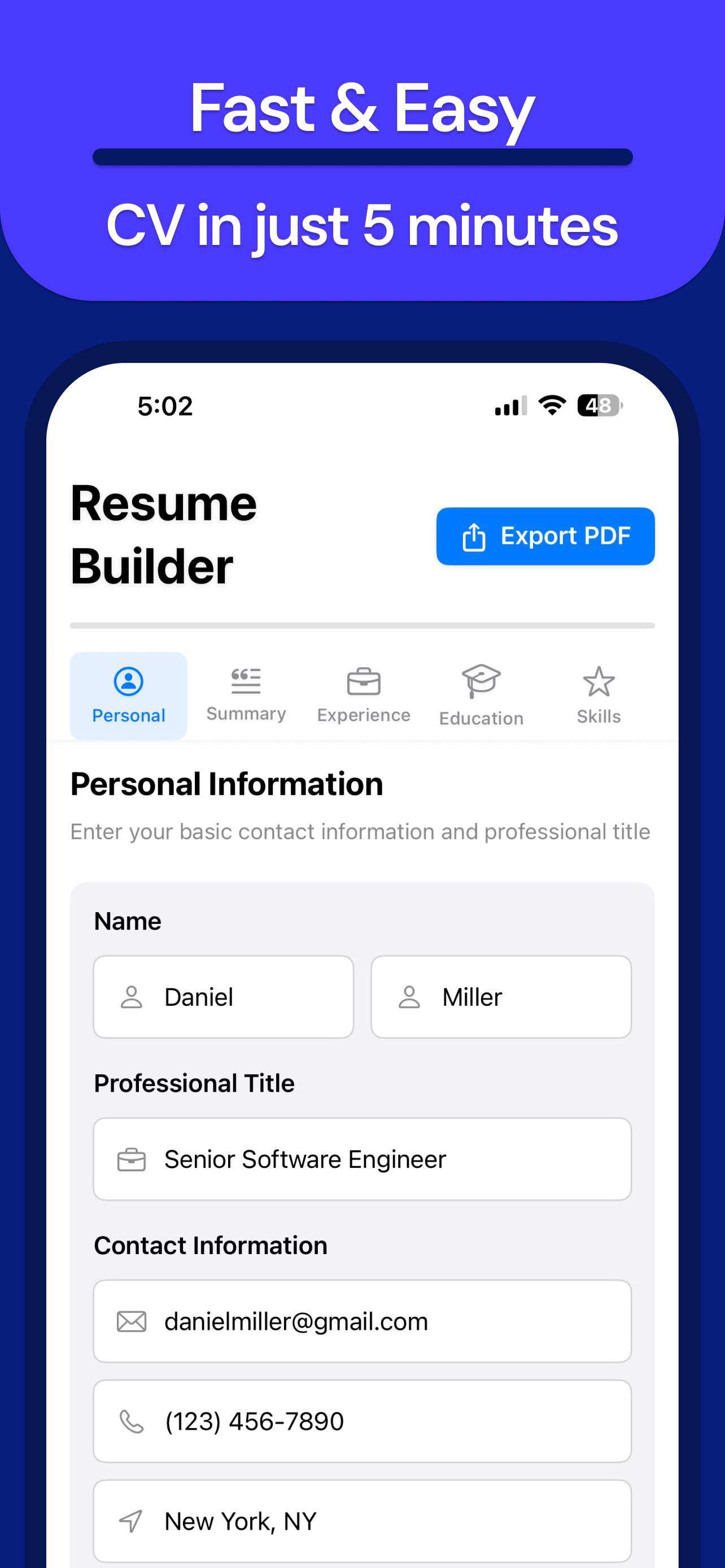 Latex CV maker screenshot 2