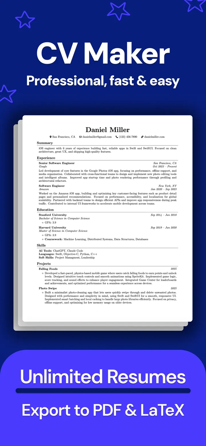 Latex CV maker screenshot 1